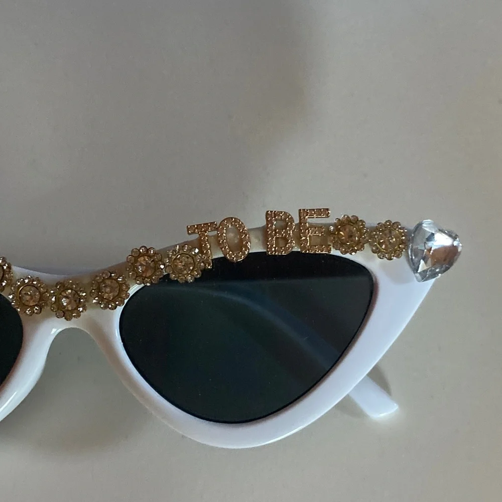 Bride To Be White Cat Eye Sunglasses with Rhinestones and Bride To Be Sash